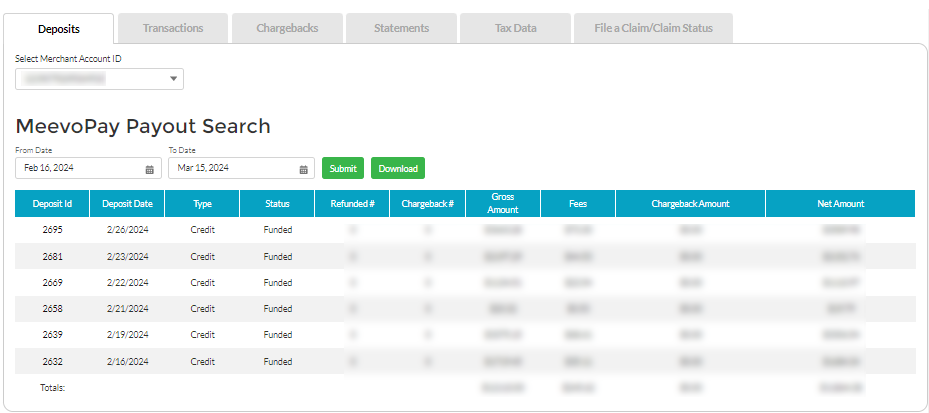 MeevoPay Deposits tab 2