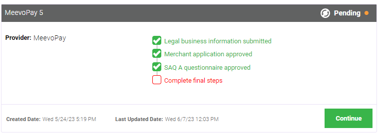 MeevoPay PCI questionnaire approved