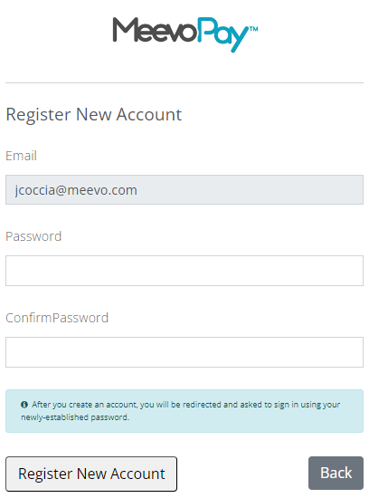 MeevoPay Application register new account