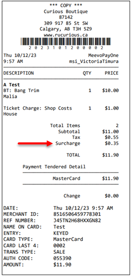 MeevoPay Surcharges receipts