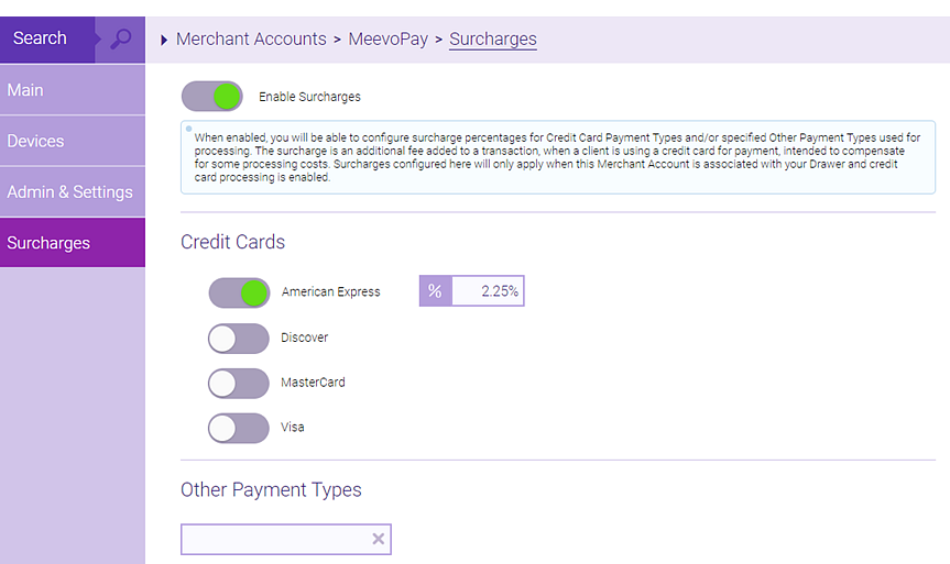 MeevoPay Surcharges setup